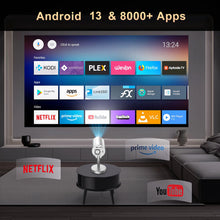 Load image into Gallery viewer, X5 Mini Projector Android 13.0 350ANSI 1080P 4K video Supported Dual WIFI BT Outdoor Portable Rotable Cinema Beam Projector