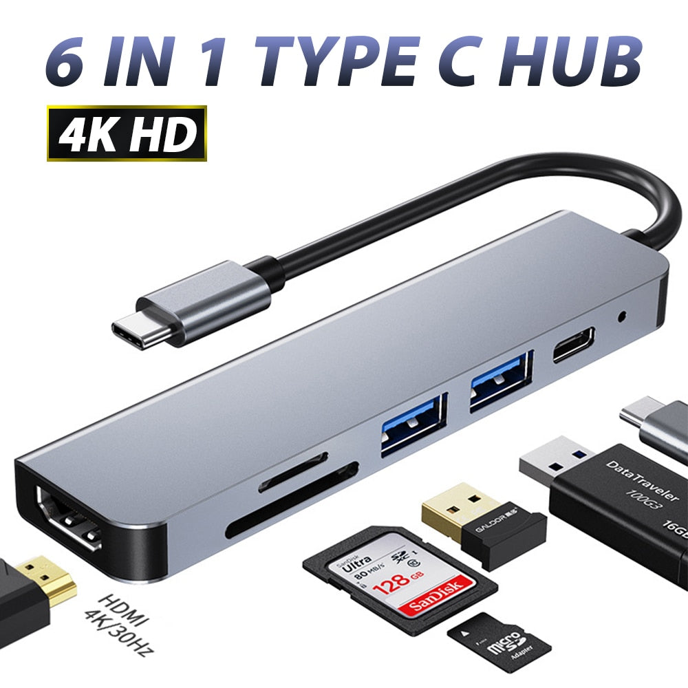 Type C Usb Hub 6 In 1 Usb3.0 OTG Adapter